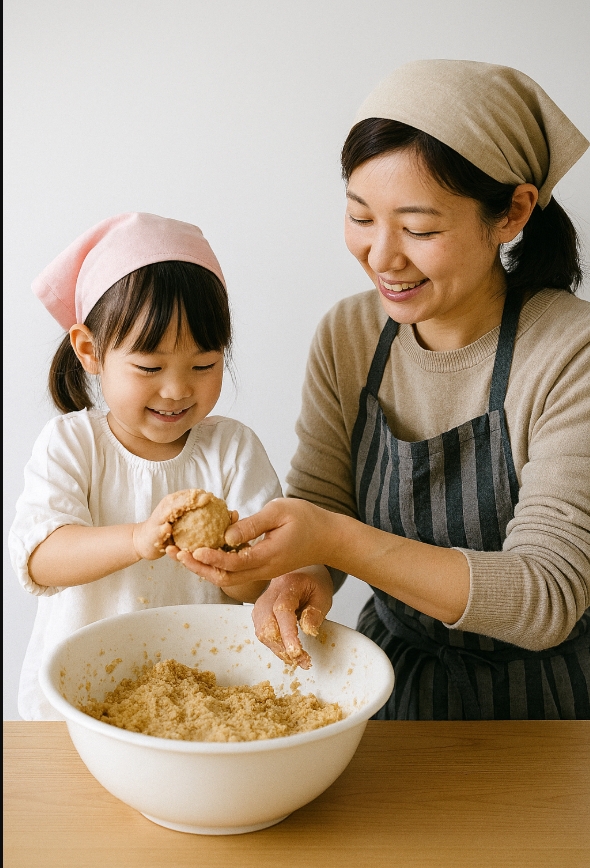 「親子で味噌を仕込む様子。家庭の常在菌とともに発酵文化を次世代へ伝える」