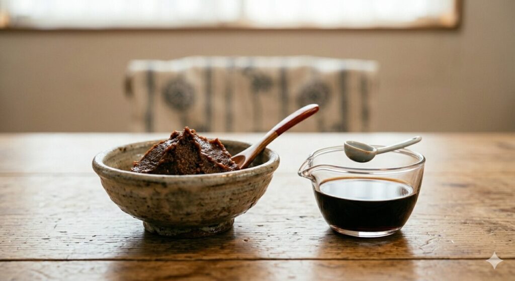 味噌と醤油の違いと使い分けをイメージした比較画像
