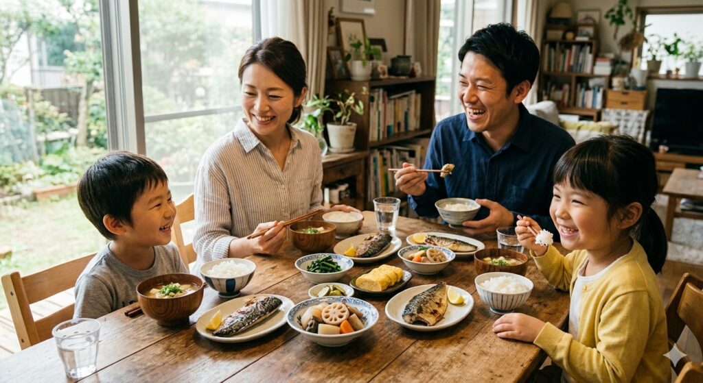 味覚 科学の視点で食事を楽しむ家族の食卓風景