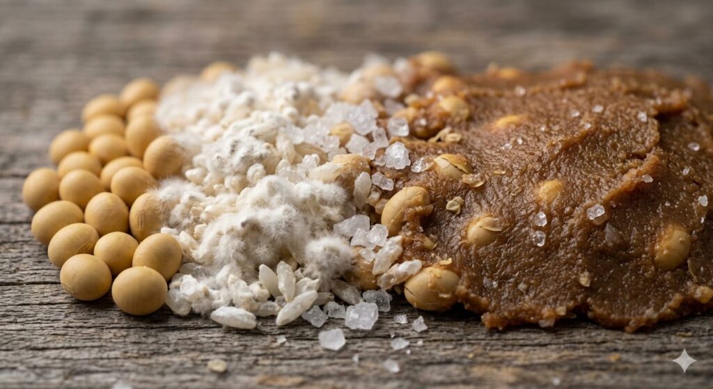 大豆・麹・塩が発酵していくイメージ