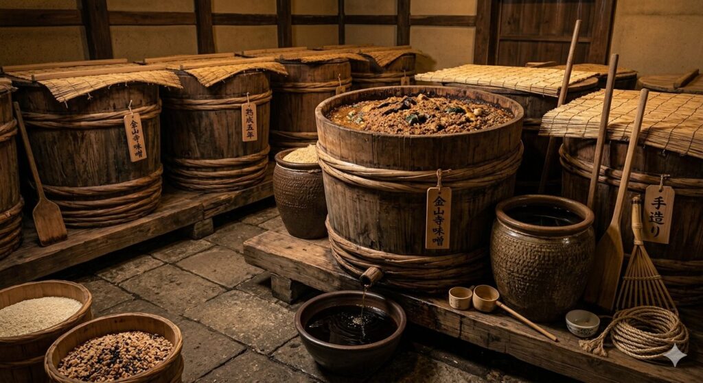 金山寺味噌の発酵過程で生まれるたまりと醤油の起源をイメージした発酵蔵の写真です。