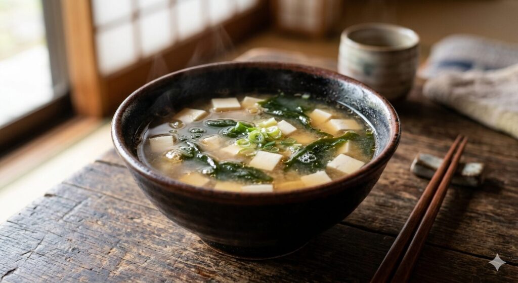 豆腐とわかめが入った味噌汁のイメージ