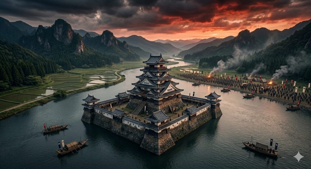 兵糧攻めにあう城の様子