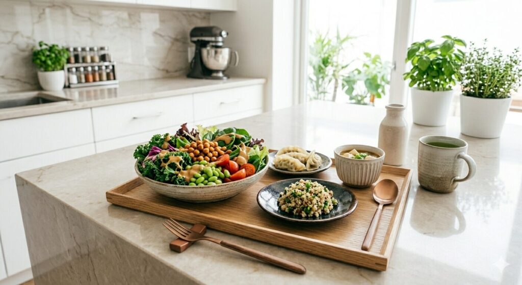 味噌を使ったヘルシーなサラダ料理の様子です