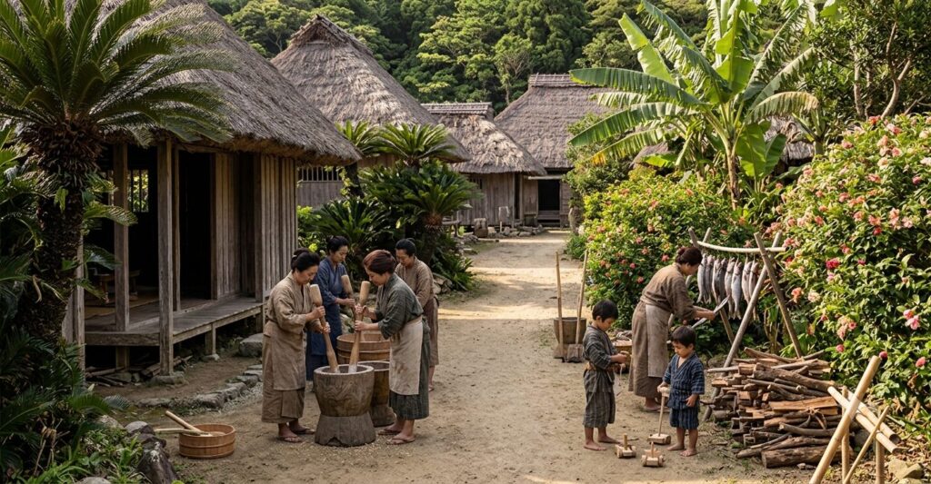 江戸時代の奄美大島で受け継がれてきた食文化をイメージした風景です。