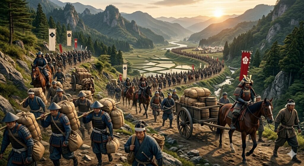 兵糧を運ぶ戦国時代の兵士たち