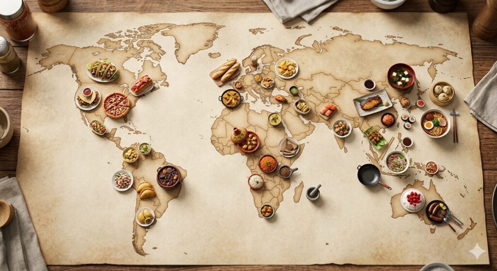 世界各地で広がる味噌文化をイメージした料理の写真です