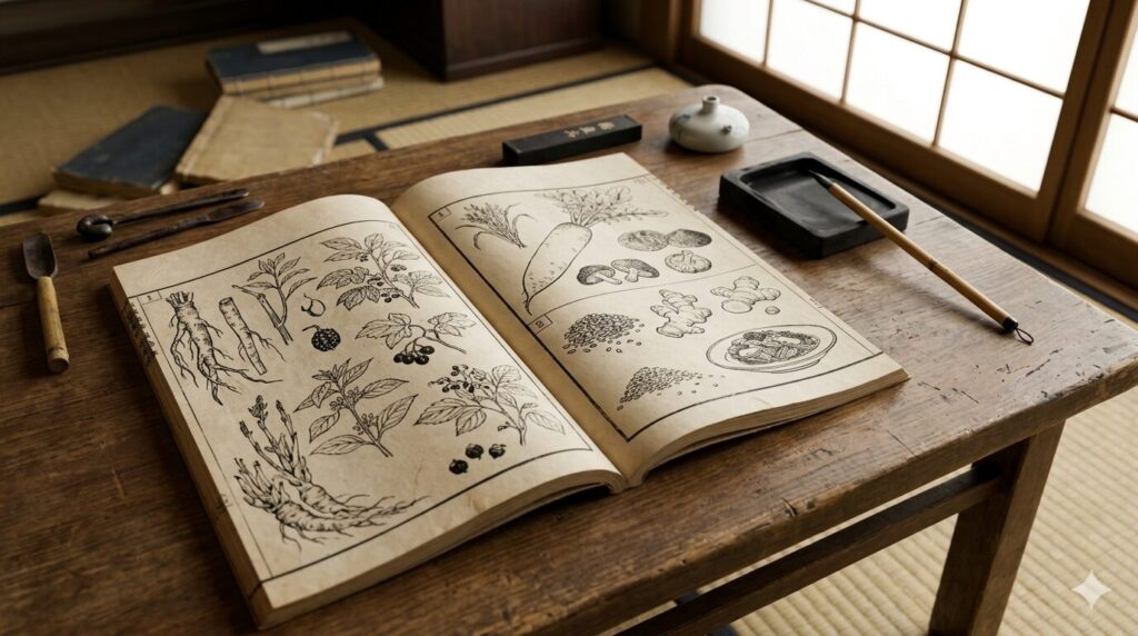江戸時代の和本に描かれた食材や植物の図解 食養生と味噌文化の資料イメージ